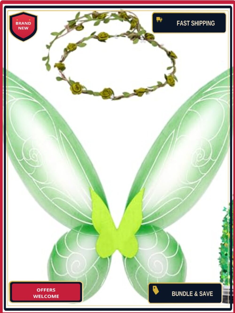 Fairy Wings Costume Set with Crown & Glitter Halloween Cosplay Accessory